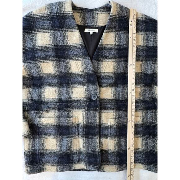 Madewell Black Gray Cream Wool Plaid Jacket Buffalo Check S Oversized - Picture 6 of 7